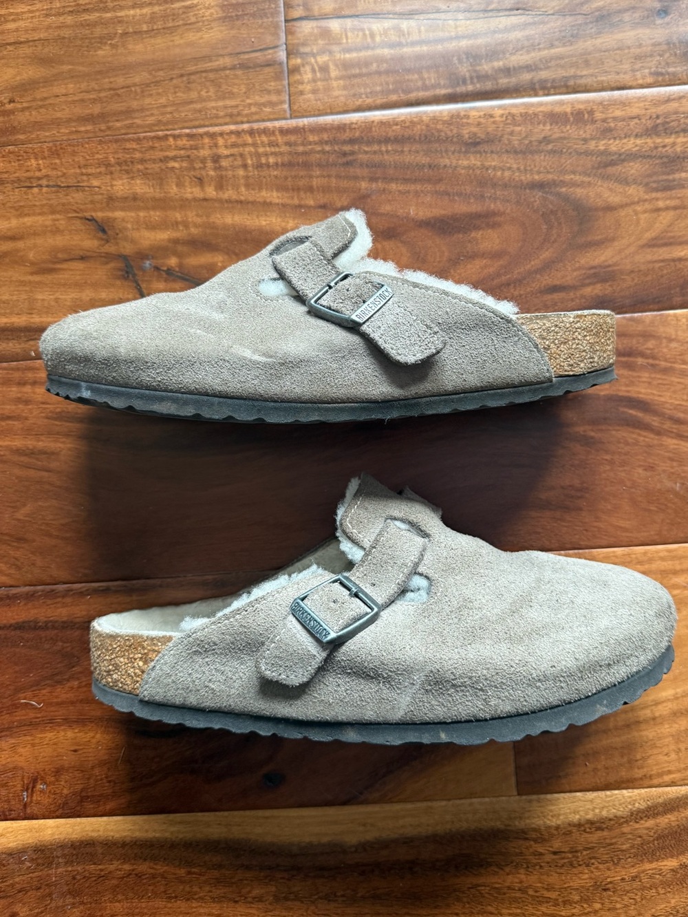 Birkenstock Suede Shearling Clog in Taupe